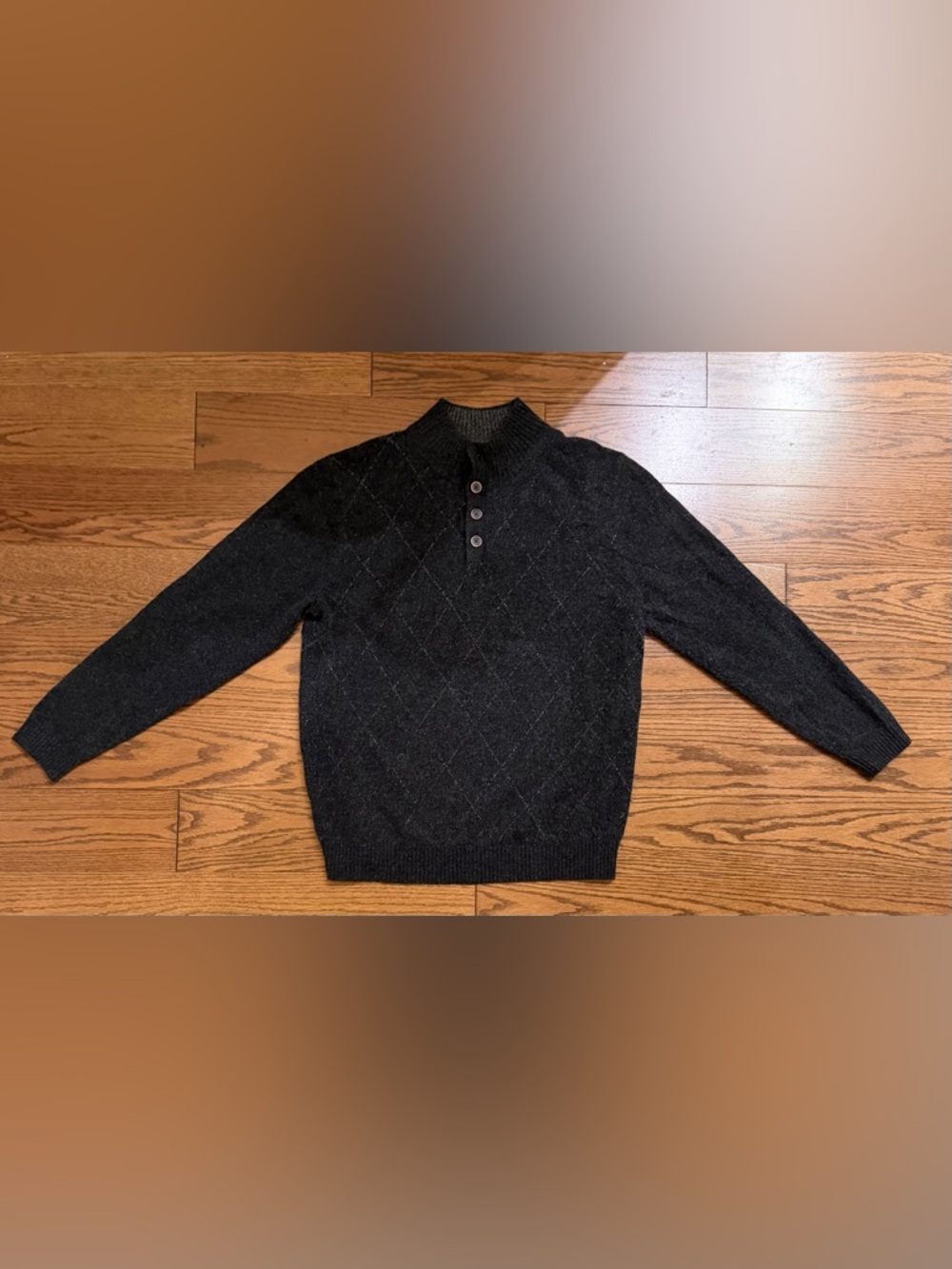 Robert Talbott Men's Black Diamond-Pattern Button Mock Neck Sweater